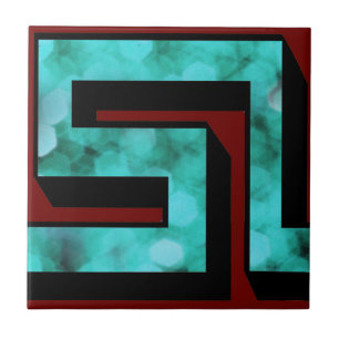 Carreau Étincelle bleue de ~ de méandre sur le rouge fon