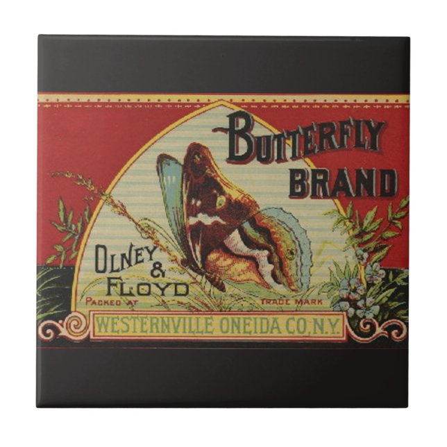 Carreau Étiquette de publicité pour papillon antique (Devant)