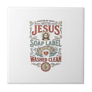 Carreau Étiquette de savon Jésus Lavé Propre Savon de Jésu