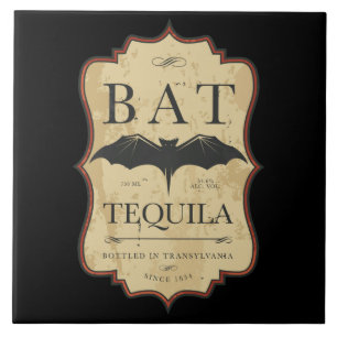 Carreau Étiquette vintage de Halloween de tequila de batte