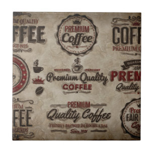 Carreau Étiquettes de café rétro pour les amateurs de café