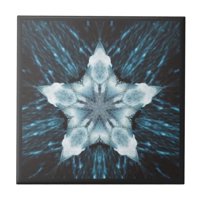 Carreau Étoile brillante brillante sur noir et bleu cobalt (Devant)