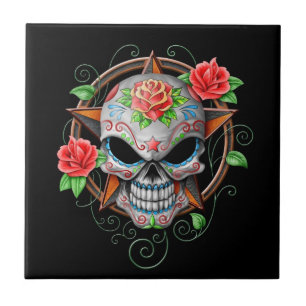 Carreau Étoile de crâne de sucre, noire