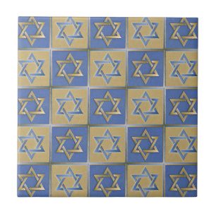 Carreau Étoile de David Judaica Métal Or Bleu