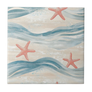 Carreau Étoile de mer côtière sur motif de vagues de sable
