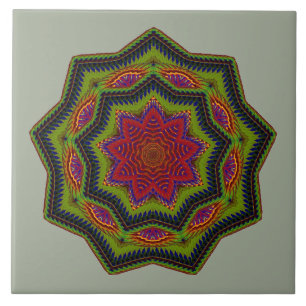 Carreau Étoile verte et rouge attachée de mandala