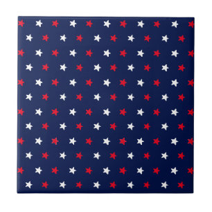 Carreau Etoiles blanches rouges, motif de style bleu marin