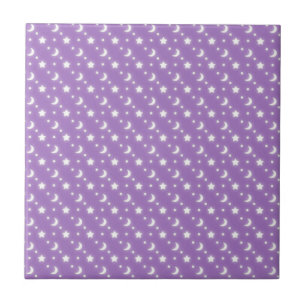 Carreau Étoiles célestes et lunes sur fond violet à motifs