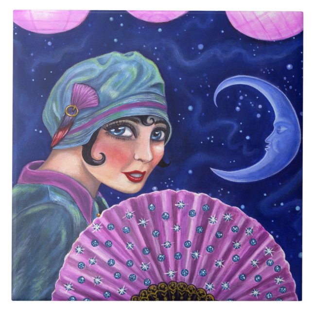 Carreau Étoiles de lune de fan de fille d'aileron d'années (Devant)
