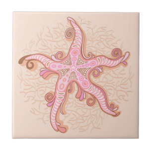 Carreau Étoiles de mer et motif pastel rose corail