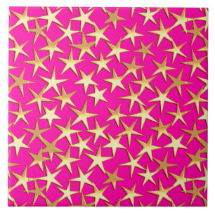 Carreau Étoiles d'or sur le rose fuchsia