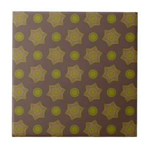 Carreau Étoiles et cercles en brun et vert
