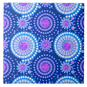 Carreau Étoiles et moulinets, bleu cobalt et blanc