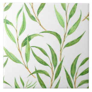 Carreau Eucalyptus motif aquarelle sur blanc