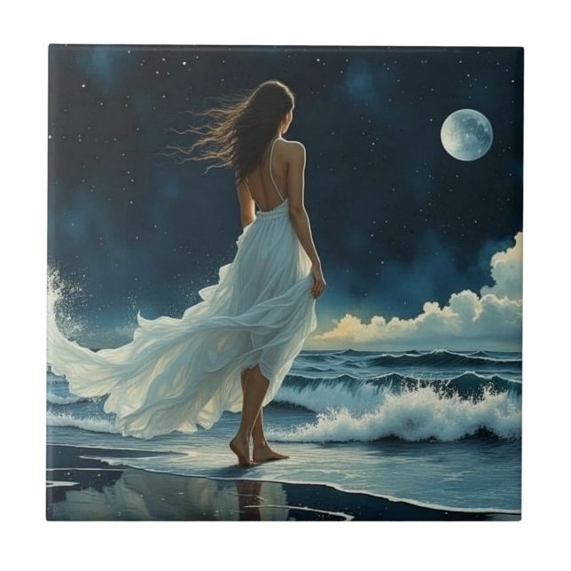 Carreau Évasion au bord de la mer sous la Lune | Art côtie (Devant)