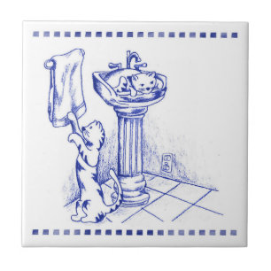 Carreau Évier et serviette Kitty Chat Salle de bain Toile 
