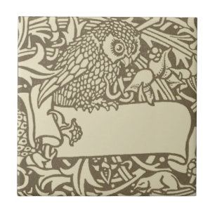 Carreau Ex-libris de chouette vintage Arts & Crafts Walter