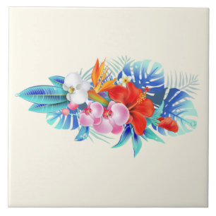 Carreau Exotic Tropical Flowers - Pink & Aquamarines