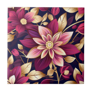 Carreau Explosion Florale Bourgogne Et Or
