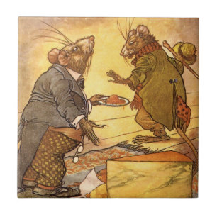 Carreau Fable d'Esope vintage, Souris de campagne, Souris 
