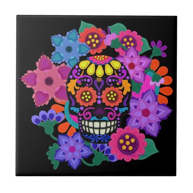 Carreau Fabulous Felt Look Sugar Skull Beautiful (Devant)
