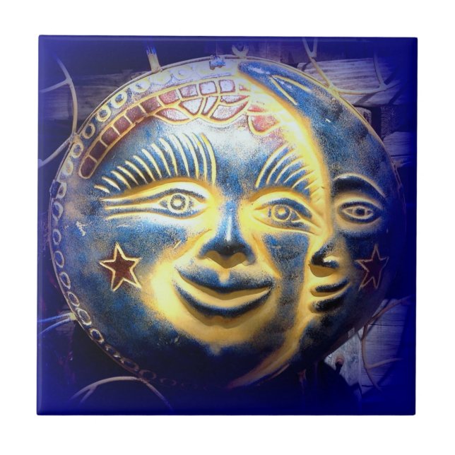 Carreau face de soleil/ face de lune bleu foncé (Devant)