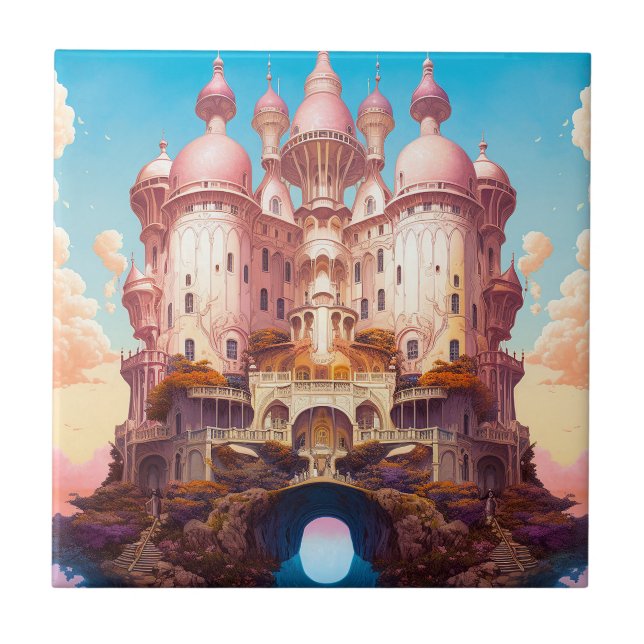 Carreau Fairy Tale Castle Rose White Gold Imaginaire Art (Devant)