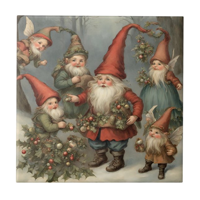 Carreau Fairy Tale Noël Gnomes dans la forêt (Devant)