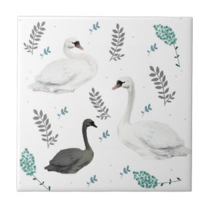 Carreau Fairytale Swan Illustration Folk Botanical