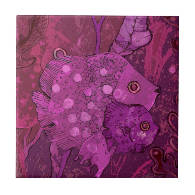 Carreau Famille de poissons sous l'océan Océan Animaux nau (Devant)