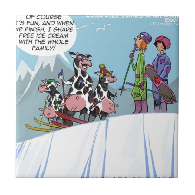 Carreau Famille de vache Ski de neige amusant (Devant)