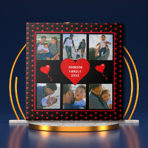 Carreau Famille Photo Collage Famille Coeur Noir Arrière -