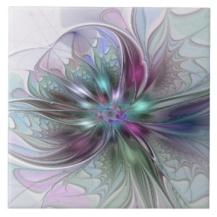 Carreau Fantaisie Abstraite Moderne Fleur Fractale Colorée