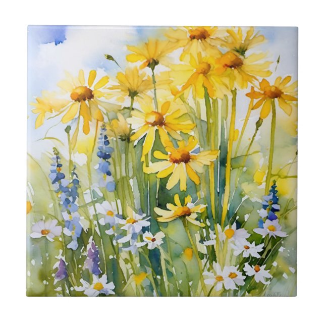 Carreau Fantaisie Jaune joyeuse, fleur sauvage (Devant)