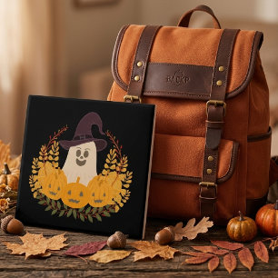 Carreau Fantôme mignon effrayant et couronne d'automne de 