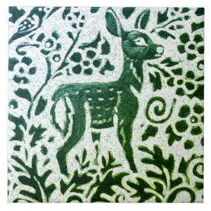 Carreau Faune Deer Batik Vert Moderne Bleu Floral Bois