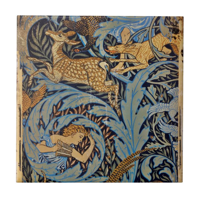 Carreau Faunes avec cerf et poules sur vigne" (Devant)