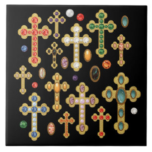 Carreau Faux Birthstone Croix et Perdre Gems sur Black