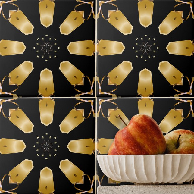 Carreau Faux Gold & Black Luxury Mosaic Motif géométrique (Créateur téléchargé)