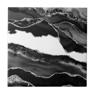 Carreau Faux Marbré Agate noir blanc pierre moderne à la m