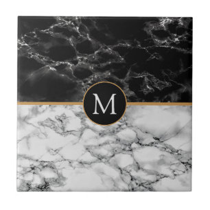 Carreau Faux Marbre Noir Blanc Monogramme Carrelage en cér
