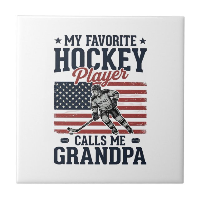Carreau Favorite Hockey Player Calls Me Grandpa Vintage Sh (Devant)