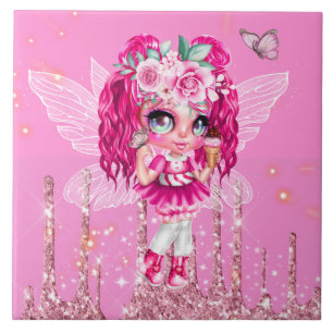 Carreau Fée de parties scintillant rose, mignonne fille de
