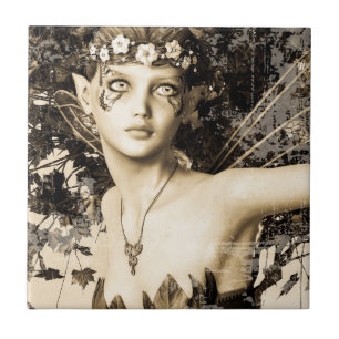 Carreau Fée de printemps Bois Antique Photo Fantaisie Art