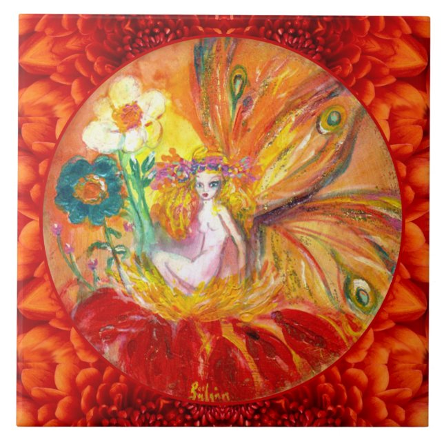 Carreau FÉE DES FLEURS Fantaisie rouge jaune  (Devant)