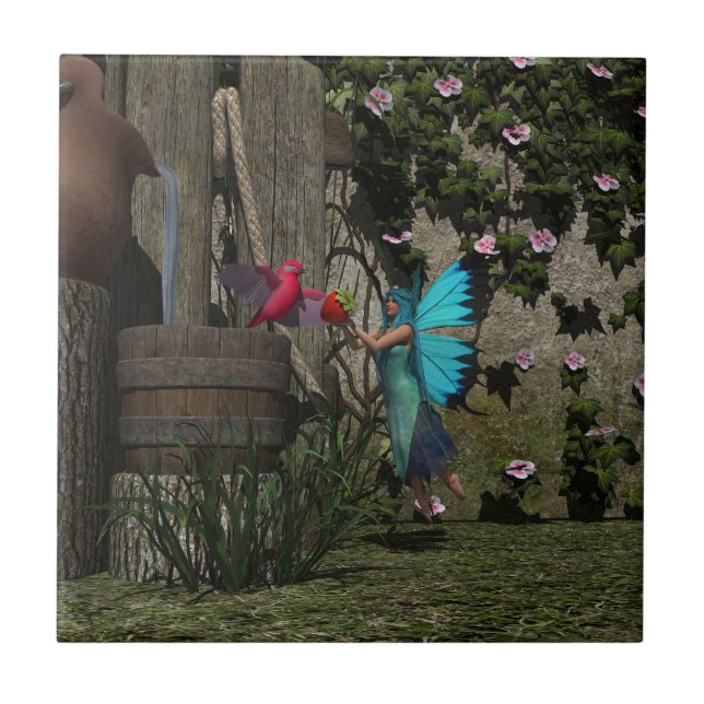 Carreau Fée mignonne nourrissant un oiseau (Devant)