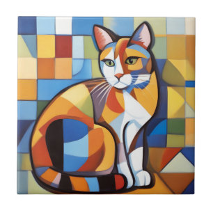 Carreau Feline Abstraite Beauté Calico Cat Cubist