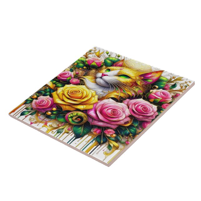 Carreau Feline au milieu d'une floraison vibrante (Côté)