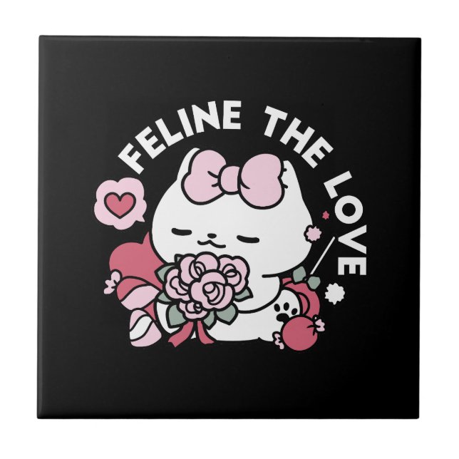 Carreau Feline the Love - Design de chat de la belle Valen (Devant)
