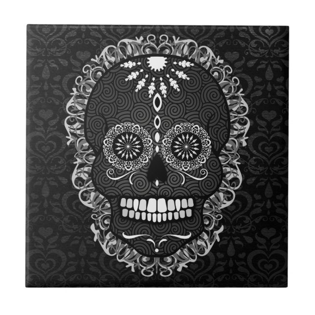 Carreau Feliz Muertos - tuile de fête de crâne de sucre (Devant)